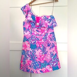 Lilly Pulitzer Pink & Blue Floral One-Shoulder Romper